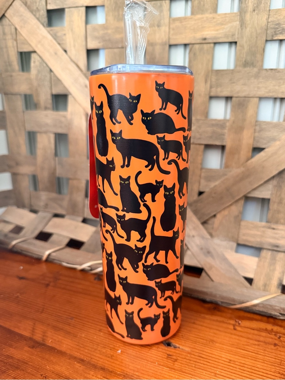 🐈‍⬛🌙 Orange Black Cat Stainless 20 oz Travel Tumbler Mug Halloween Witch